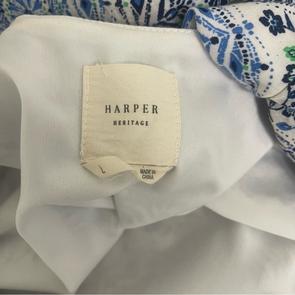 Harper Heritage Floral Design Ruffle Cap Sleeve Wrap Dress Blue - Picture 13 of 14
